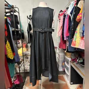 (NWOT) Calvin Klein Black Asymmetrical Tie Front Dress